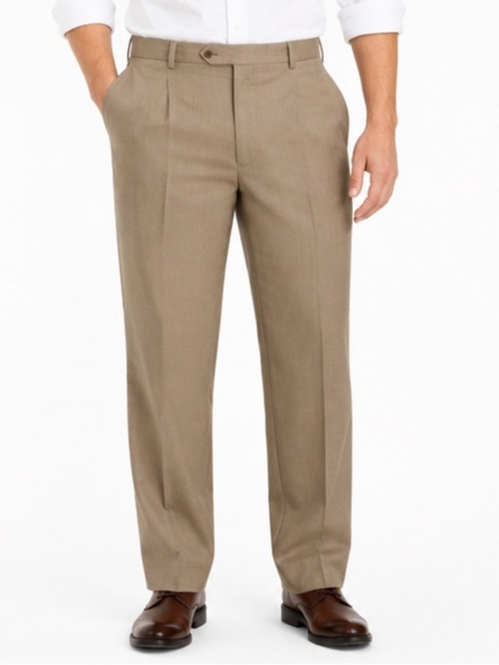 Brooks Brothers Classic Wool Dress Pants Mens 38x30 Taupe Stretch Flat Front